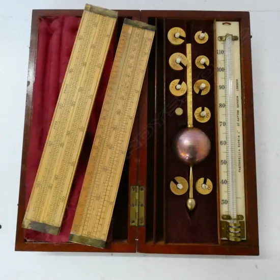 SIKES' HYGOMETER by PASTORELLI & RAPKIN, IN MAHOG CASE, w SCALES & THERMOMETER